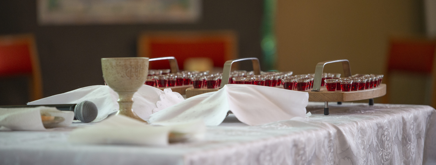 Close up photo of the communion table